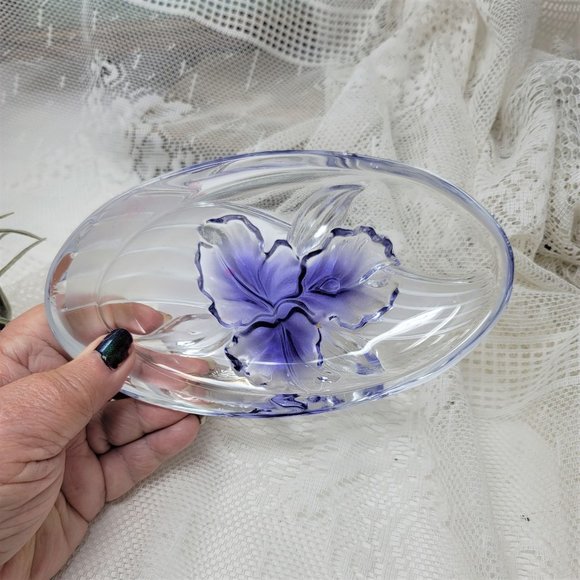 Other - Glass Trinket Bowl w/ Blue Flower